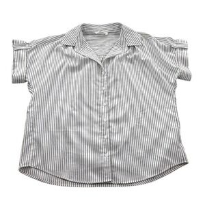 In February Button Down Shirt Women L White Striped Excellent Seersucker Cuffed